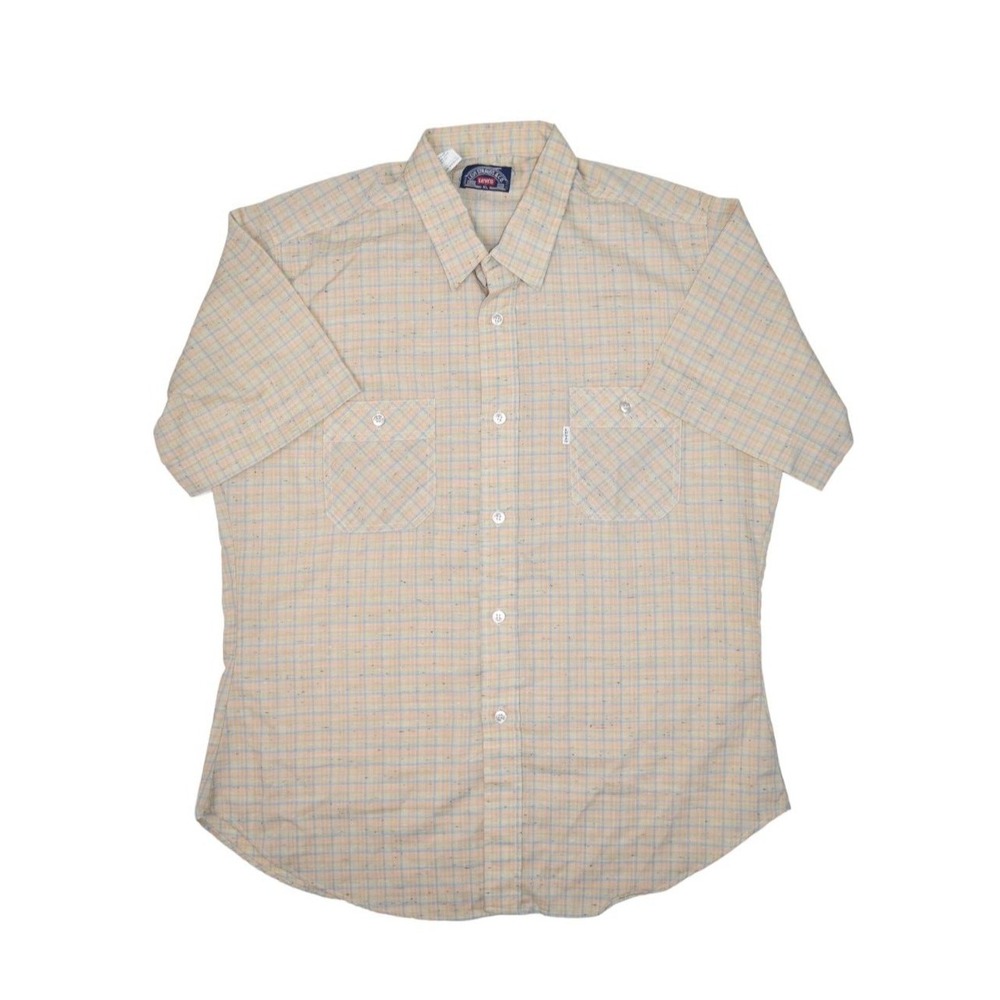 Vintage Levis Shirt Mens XL Plaid Button Up Short Sleeve Woven 80s Made in USA